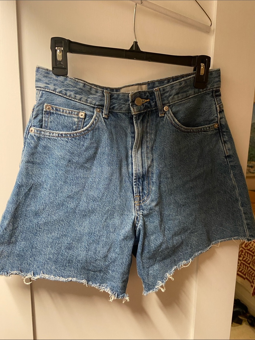 Everlane Classic Blue High-Rise Raw Hem Jean Shorts